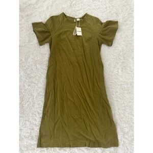 Lintico Flutter Sleeve Linen Midi Dress –‎ Olive Green – Size M – NWT